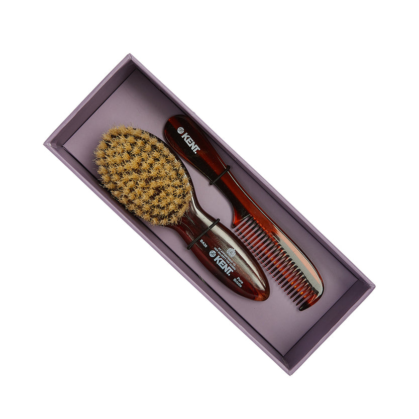 Tortoiseshell Effect Soft Natural Bristle Baby Brush and Comb Set - BA30