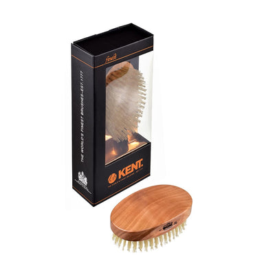 Mens Finest Cherrywood Pure White Bristle Oval Travel Brush - MC4