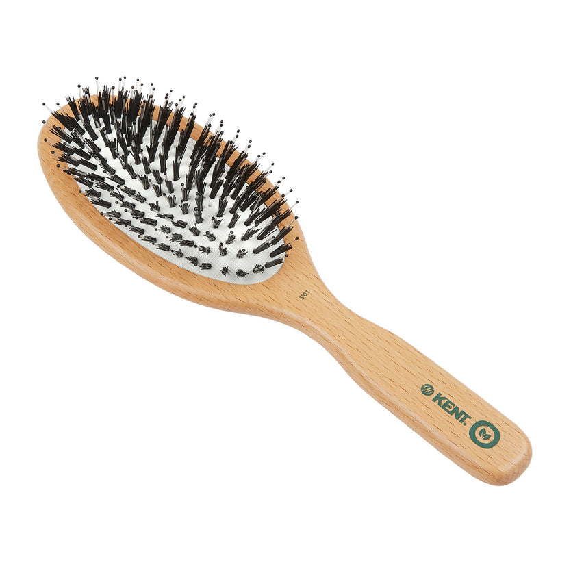 V01 - Large Cushion Vegan Bristle Nylon Mix Hairbrush Front Slant View - LR