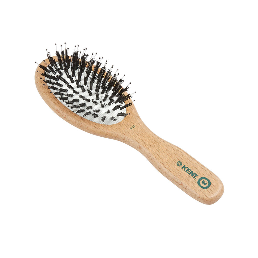 V02 - Small Cushion Vegan Bristle Nylon Mix Hairbrush Front Slant View - LR