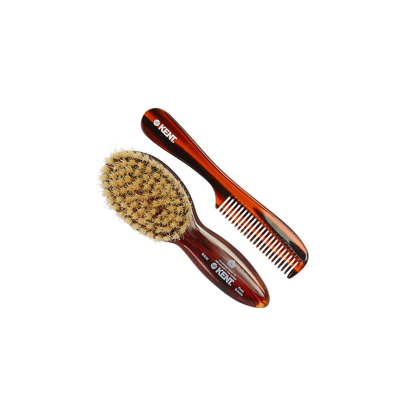 Tortoiseshell Effect Soft Natural Bristle Baby Brush and Comb Set - BA30