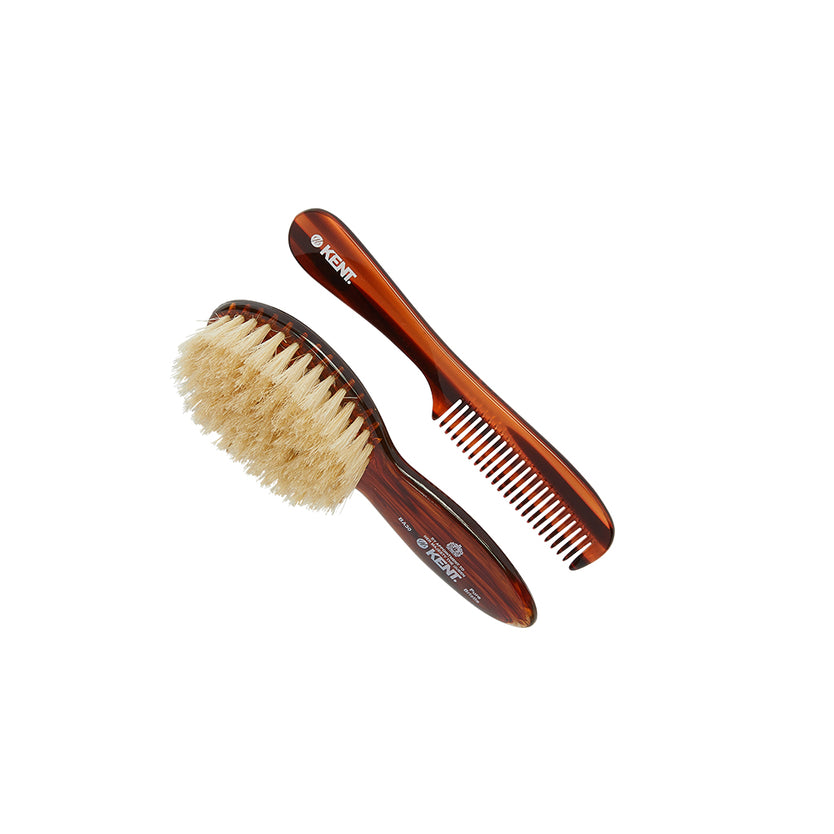 Tortoiseshell Effect Soft Natural Bristle Baby Brush and Comb Set - BA30