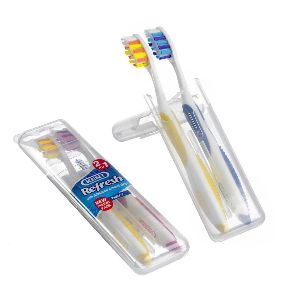 Two Hard Nylon Toothbrushes Travel Case TN REFRESH H