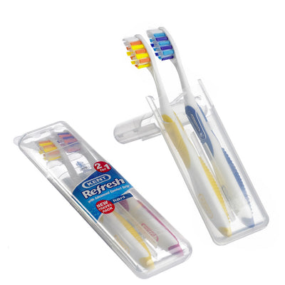 Two Hard Nylon Toothbrushes in Travel Case - TN REFRESH H